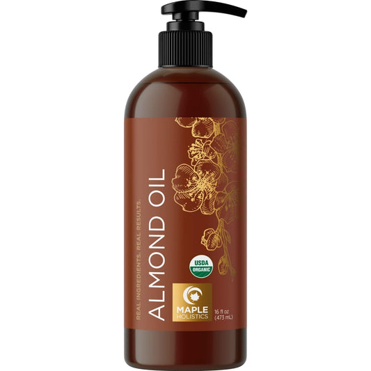 USDA Organic Sweet Almond Oil - Pure Cold Pressed Organic Almond Oil for Skin Hair and Nails - Moisturizing Organic Body Oil for Women and Men plus