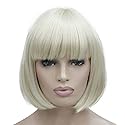 Lydell 8" Straight Short Bob Hair Flat Bangs Cute Central Dot Skin Top Heat Resistant Synthetic Wigs (614 Pale Blonde)