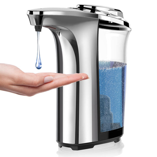 PZOTRUF Touchless Automatic Soap Dispenser, 17oz, Infrared Sensor, 5 Levels, for Bathroom & Kitchen Liquid Soap (Silver)