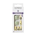 KISS Impress No Glue Pedi Press-On Toenails, Green, Smile Face, Yellow Chess, Squoval Shape, Includes 24 Nails, Prep Pad, 1 Manicure Stick, 1 Mini Beauty & Personal Care KISS