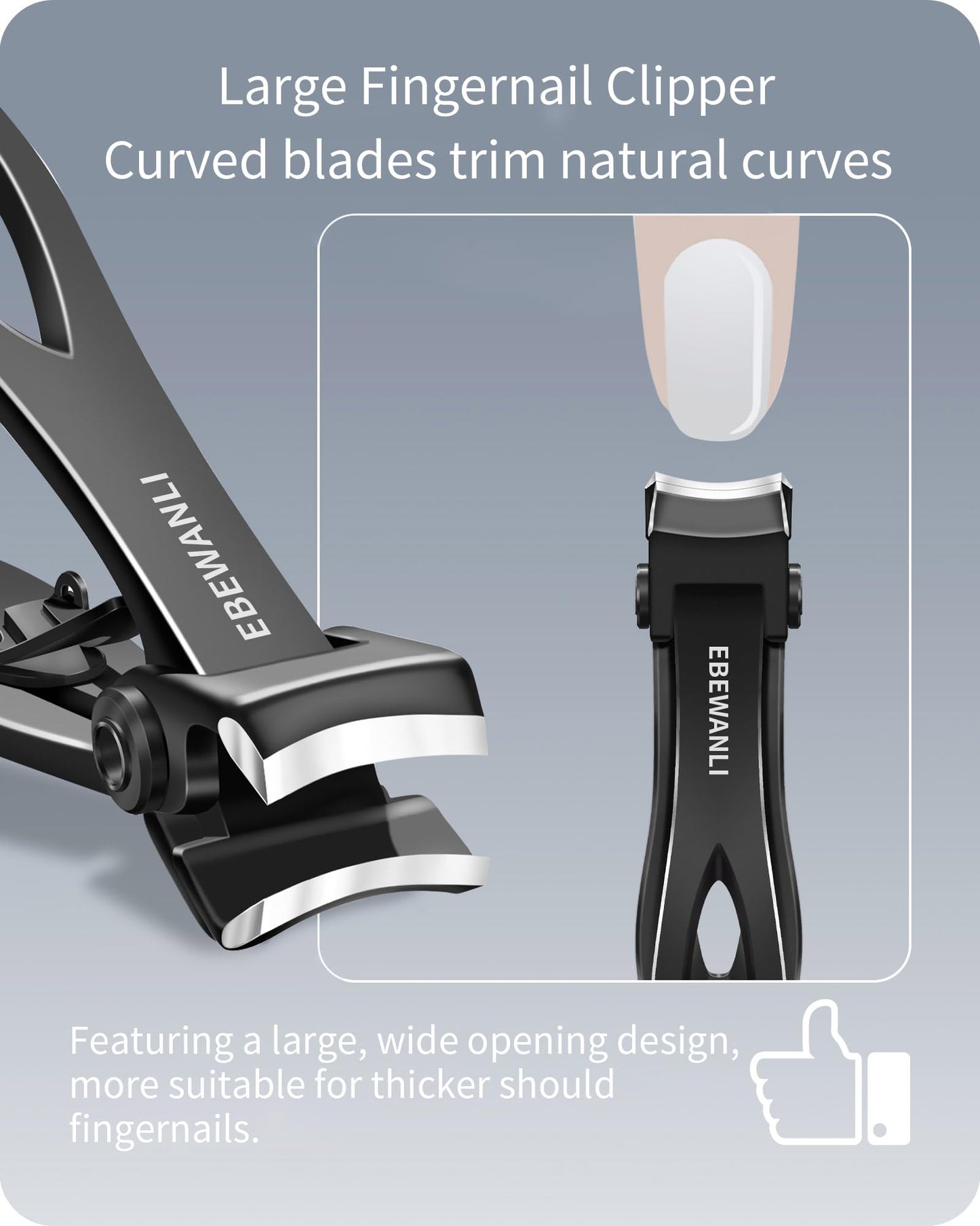 EBEWANLI Nail Clippers Set, Toe Nail Clippers for Men, 17mm Wide Jaw Opening Toenail Clippers for Thick Toenails, Straight and Curved Blade Heavy Duty