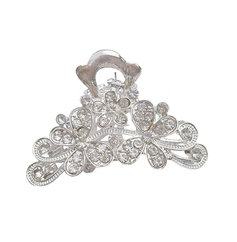 Numblartd Vintage Silver Chic Alloy Fancy Hair Claw Jaw Clips Pins with White Rhinestone - Fashion Retro Hair Catch Hair Updo Grip Hair Accessories