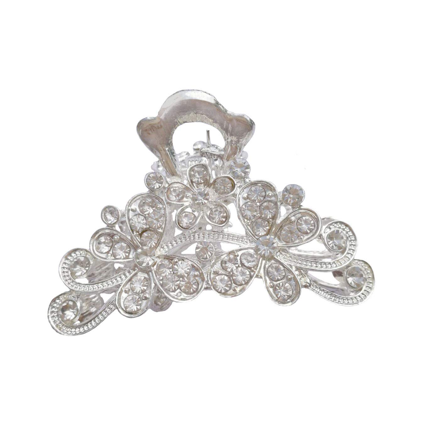 Numblartd Vintage Silver Chic Alloy Fancy Hair Claw Jaw Clips Pins with White Rhinestone - Fashion Retro Hair Catch Hair Updo Grip Hair Accessories