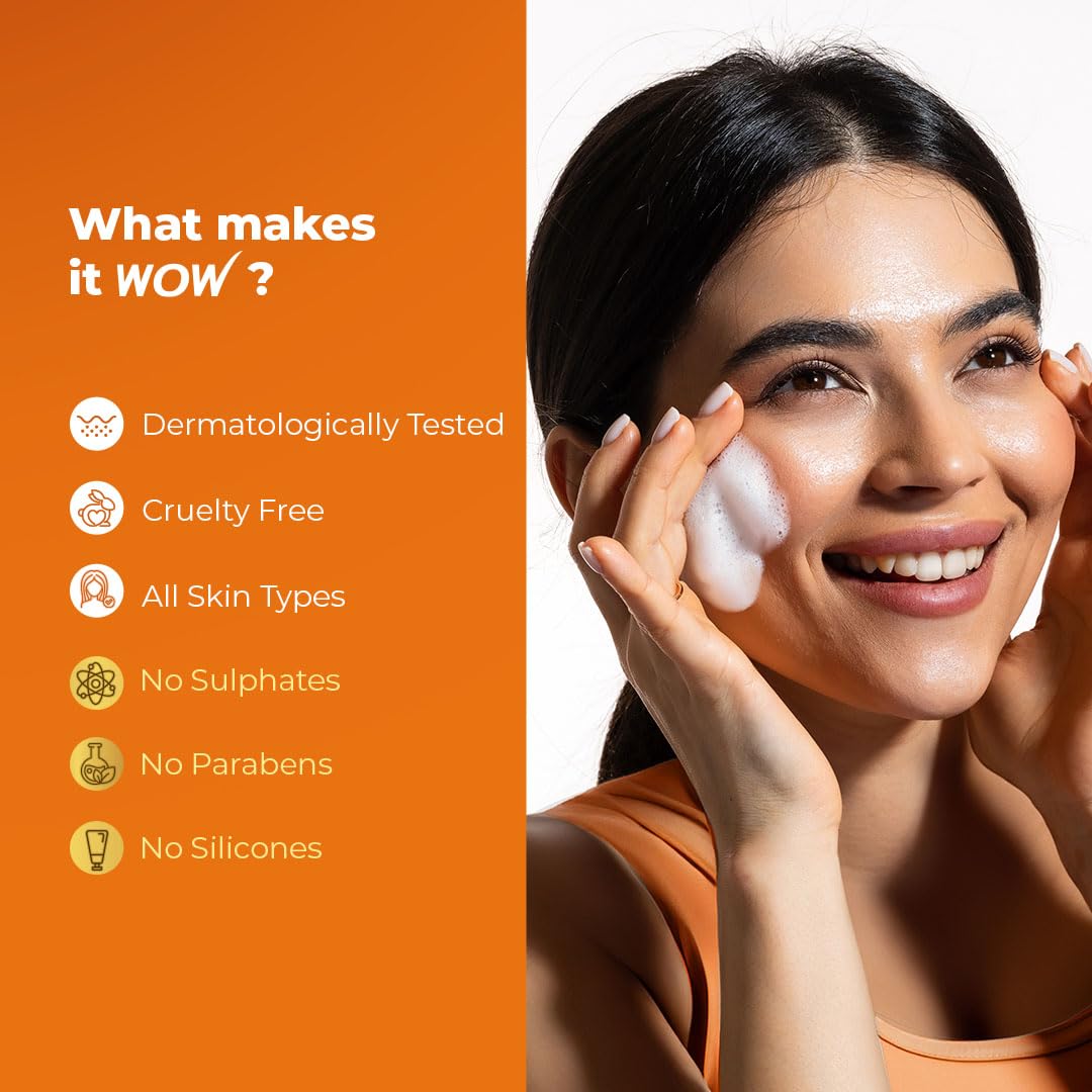 WOW Skin Science Vitamin C Exfoliating Face Wash With Brush, Soft, Silicones Bristles, Foaming Cleanser For All Skin Type, Hydrate For Smooth Skin