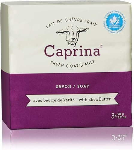 Caprina Fresh Goat’s Milk Bar Soap,SHEA BUTTER (3-Pack), 3.2 oz (90 g) Each, Gentle Daily Cleanser, Softening & Biodegradable Formula, No Phosphates