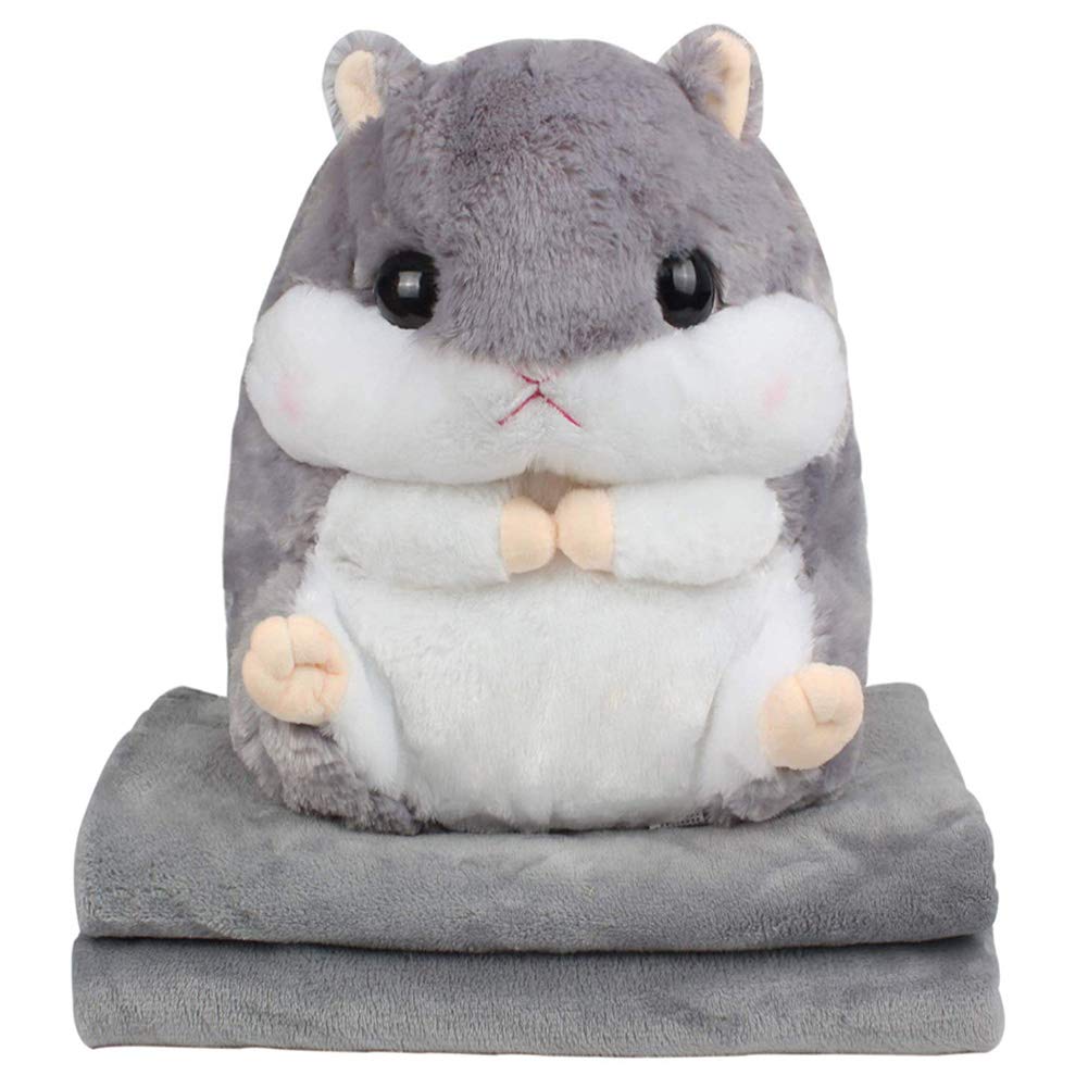 Roexboz Cushion Blanket Cute Hamster Plush Pillow with Blanket, 2 in 1 Cozy Blanket for Sofa Office Chair