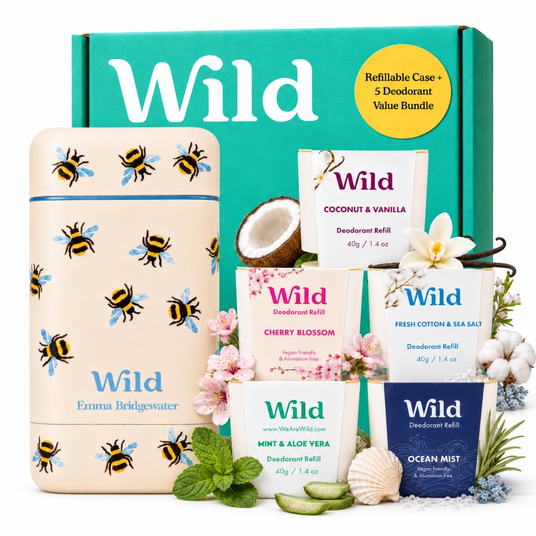 Wild Aluminum Free Natural Deodorant Ultimate Starter Kit - Bee Print Case - Natural Ingredients & 24 Hour Odor Protection - Women's - Variety Beauty and Personal Care Wild
