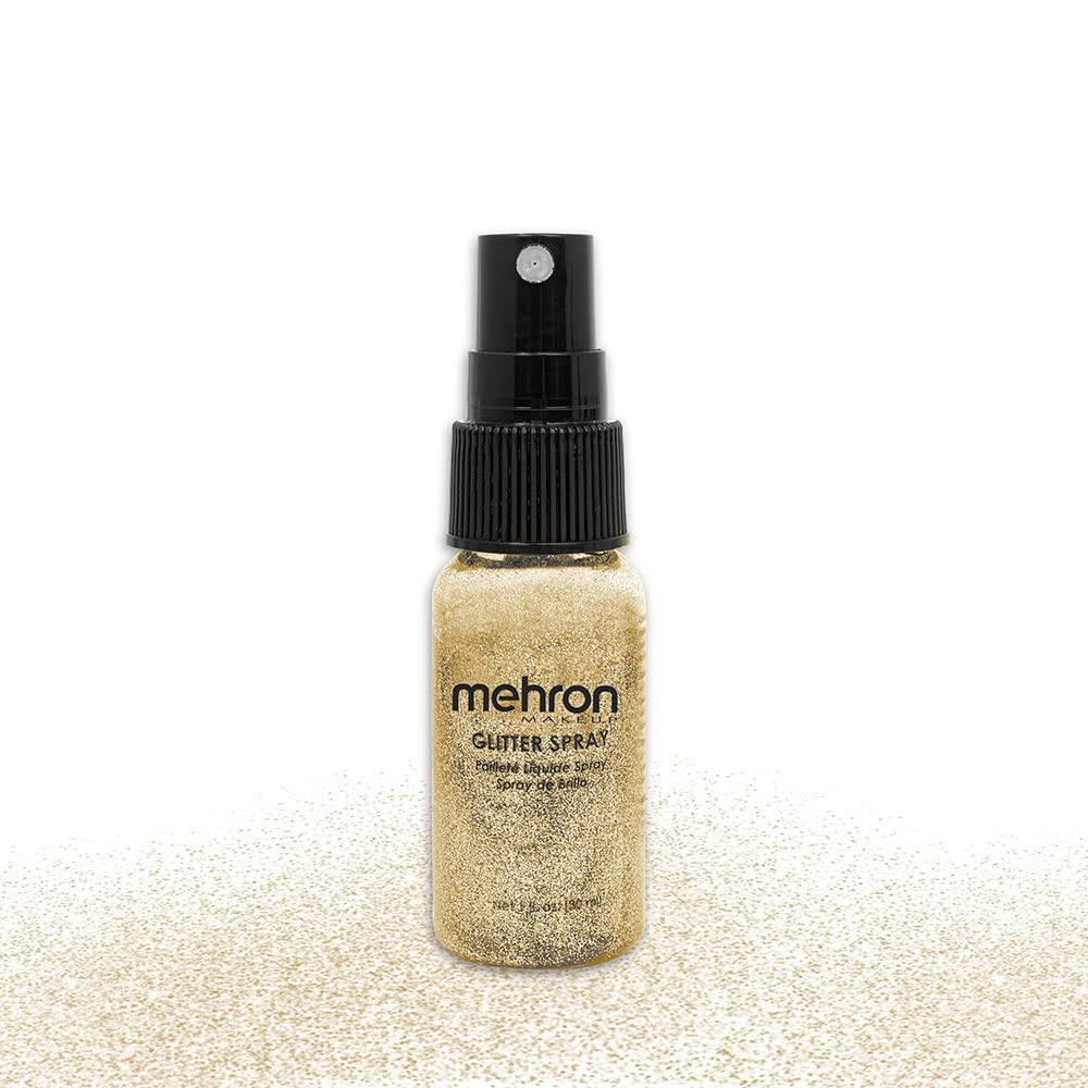 Mehron Makeup GlitterSpray | Hair and Body Glitter Spray | Body Shimmer Spray 1 fl oz (30 ml) (Gold) Perfect for Beauty, Theater, Halloween, Parties
