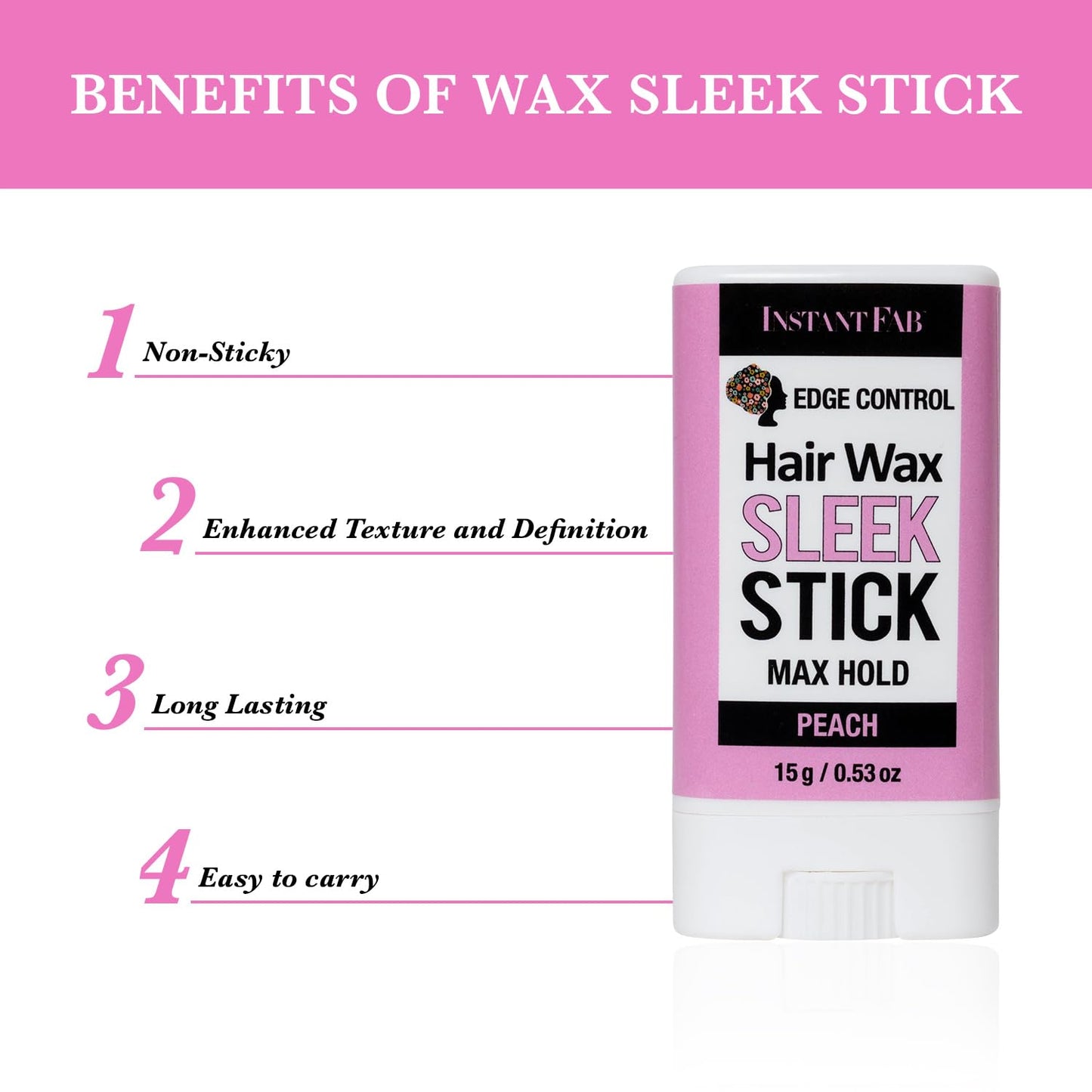 STUDIO LIMITED Instant Fab Edge Control Hair Wax Stick - Max Hold Non-greasy Styling Pomade for Sleek Flyaways and Hair (Peach, 0.53oz/15g)