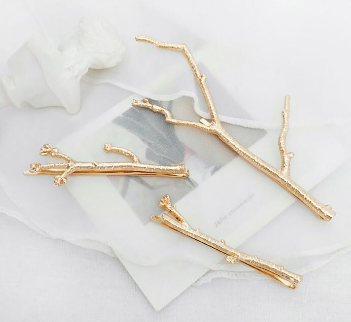 Set of 3 Vintage Tree Branch Hair Clip Barrette Women Lady Hair Pin Head Dress DIY Hair Accessories (Gold)