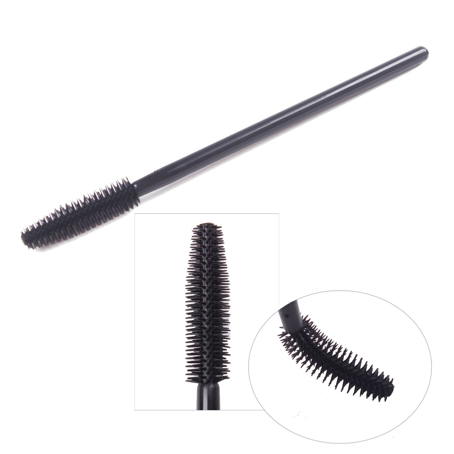 BIHRTC Pack of 100 One-Off Disposable Silicone Eyelash Mascara Brushes Wands Applicator Eyebrow Brush Makeup Tool Kit Set (Tower Shape - Black)