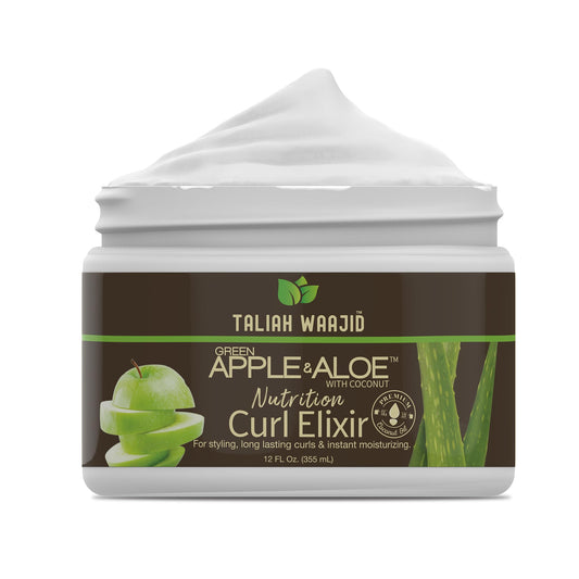 Taliah Waajid Green Apple & Aloe Nutrition Curl Elixir 12oz - Curl Defining Leave-In Conditioner for Natural Hair, Moisturizes, Strengthens, Reduces