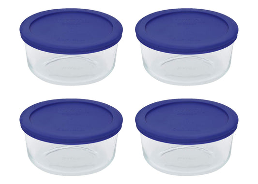 Pyrex 7201 Glass Bowls & 7201-PC Cadet Blue Lids Made in the USA (4)