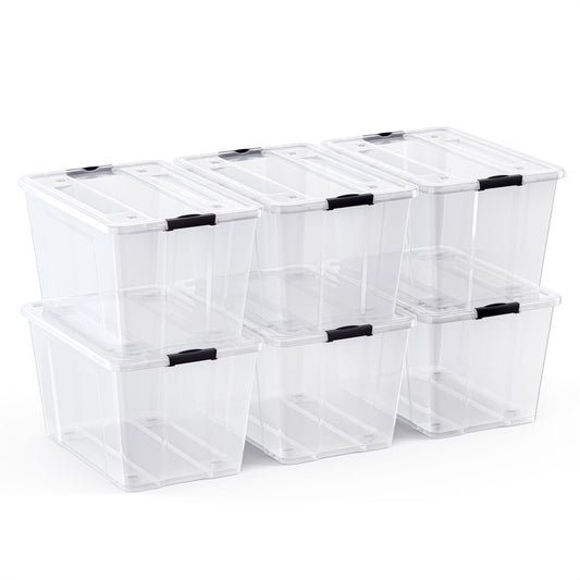 Lifetime Appliance Parts 6 PACK 54 Qt. Plastic Storage Bin Tote Organizing Container with Ultra Durable Lid & Secure Latching Buckles Stackable Extra…