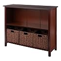 Winsome Wood Milan 4-Pc Storage Shelf with 3 Foldable Woven Baskets - Walnut