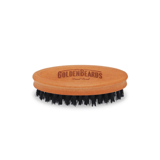 Golden Beards Travel Beard Brush - Pear Tree Wood Handle & Natural Boar Bristles - Compact Grooming Tool That Fits in Your Bag, Perfect for Beard Beauty and Personal Care Golden Beards Kobenhavn BALM GROOMING OIL