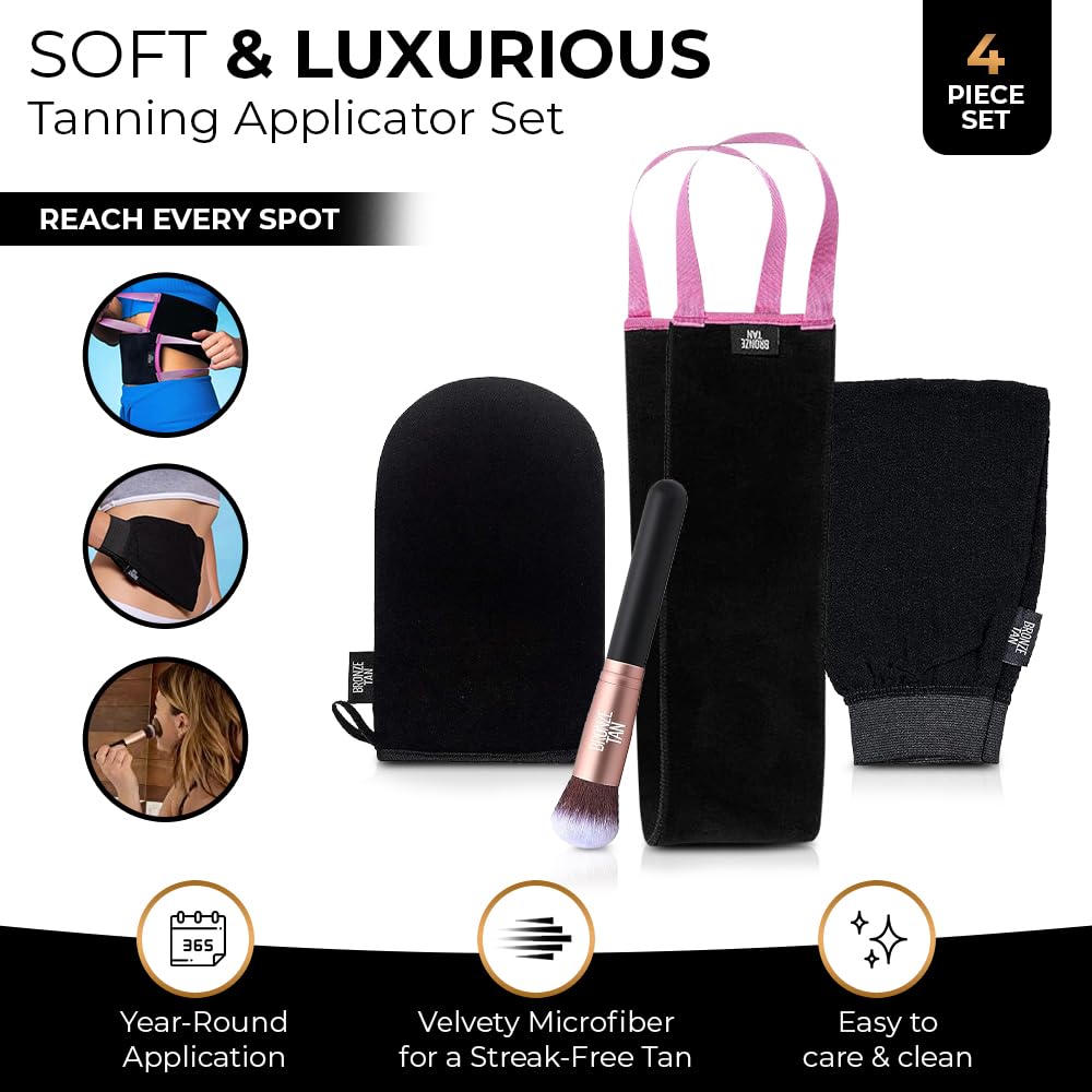 Bronze Tan Self Tanner Accessory Kit - Includes Self Tanning Mitt, Tan Remover Exfoliating Mitt, Easy-Reach Back Applicator, Tanning Brush Applicator