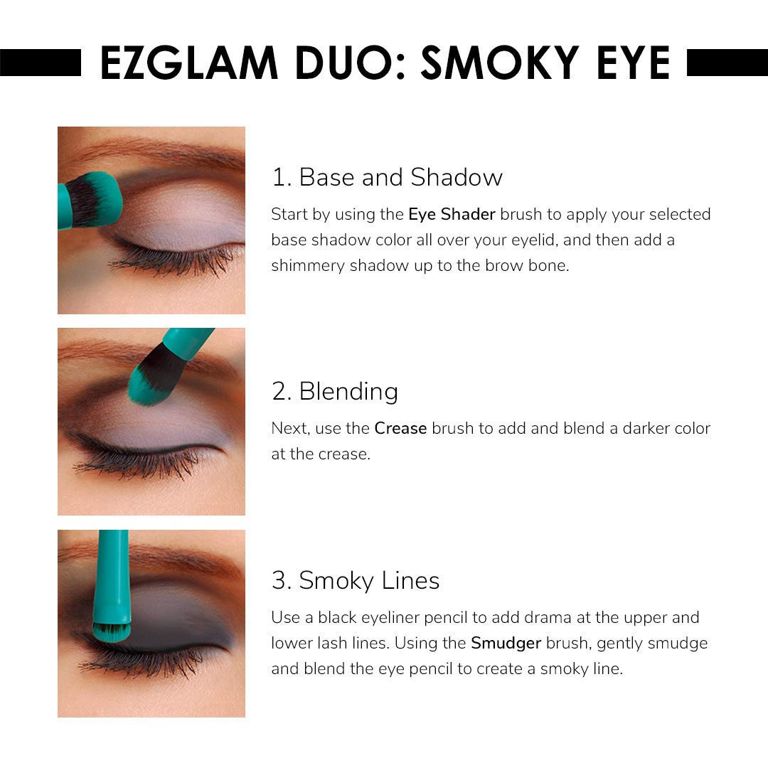 MODA EZGlam Duo Smoky Eye Travel-Size Makeup Brush Kit - Dual-Ended Eye Brushes for Blending & Defining, Vegan & Cruelty-Free