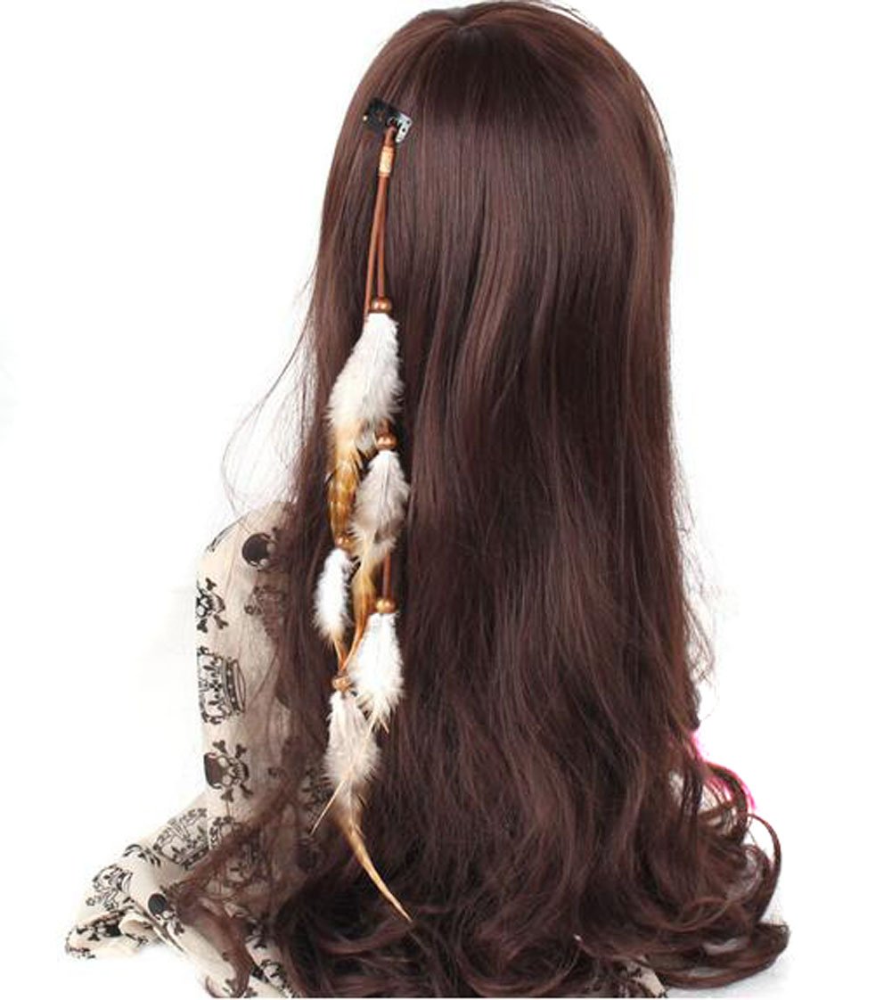 Handmade Boho Hippie Hair Extensions with Feather Clip Comb Hairpin Headdress DIY Accessories for Women Lady