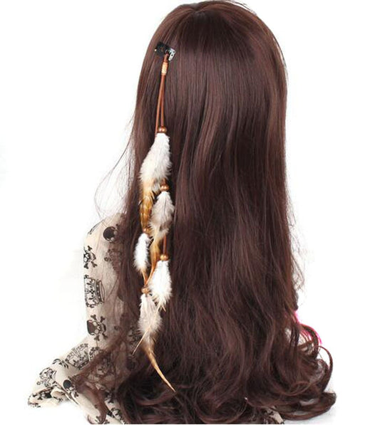 Handmade Boho Hippie Hair Extensions with Feather Clip Comb Hairpin Headdress DIY Accessories for Women Lady
