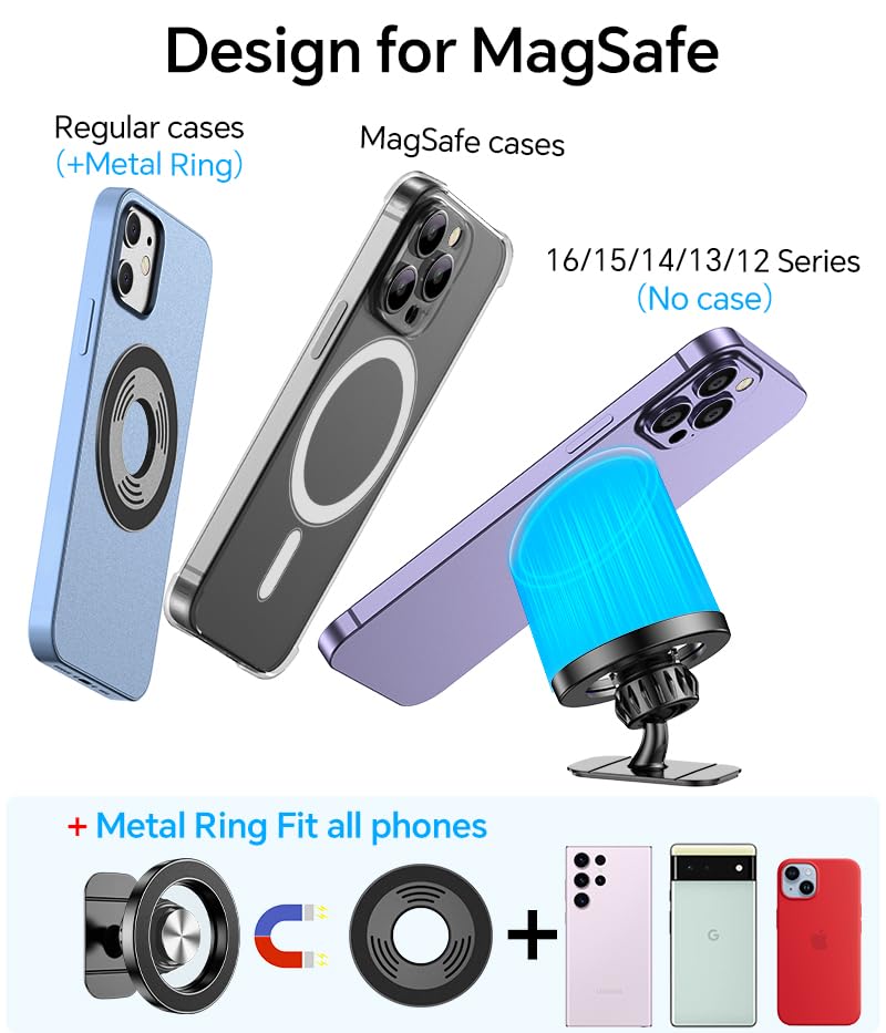 Kaistyle MagSafe Car Mount – 20X Strong Magnets, 360° Magnetic Phone Holder for iPhone 16–12 Series