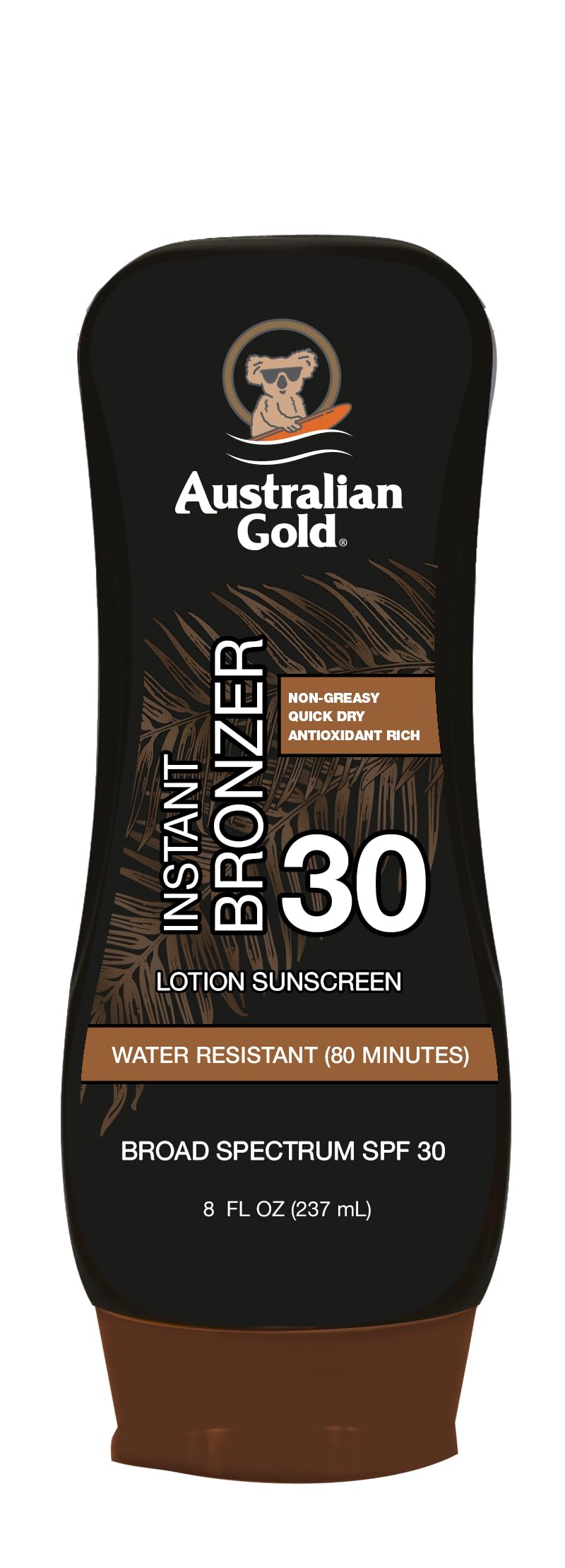 Australian Gold Sunscreen Lotion with Instant Bronzer, Broad Spectrum, Water Resistant, Non-Greasy, Oxybenzone Free, Cruelty Free, SPF 30, Coconut, 8