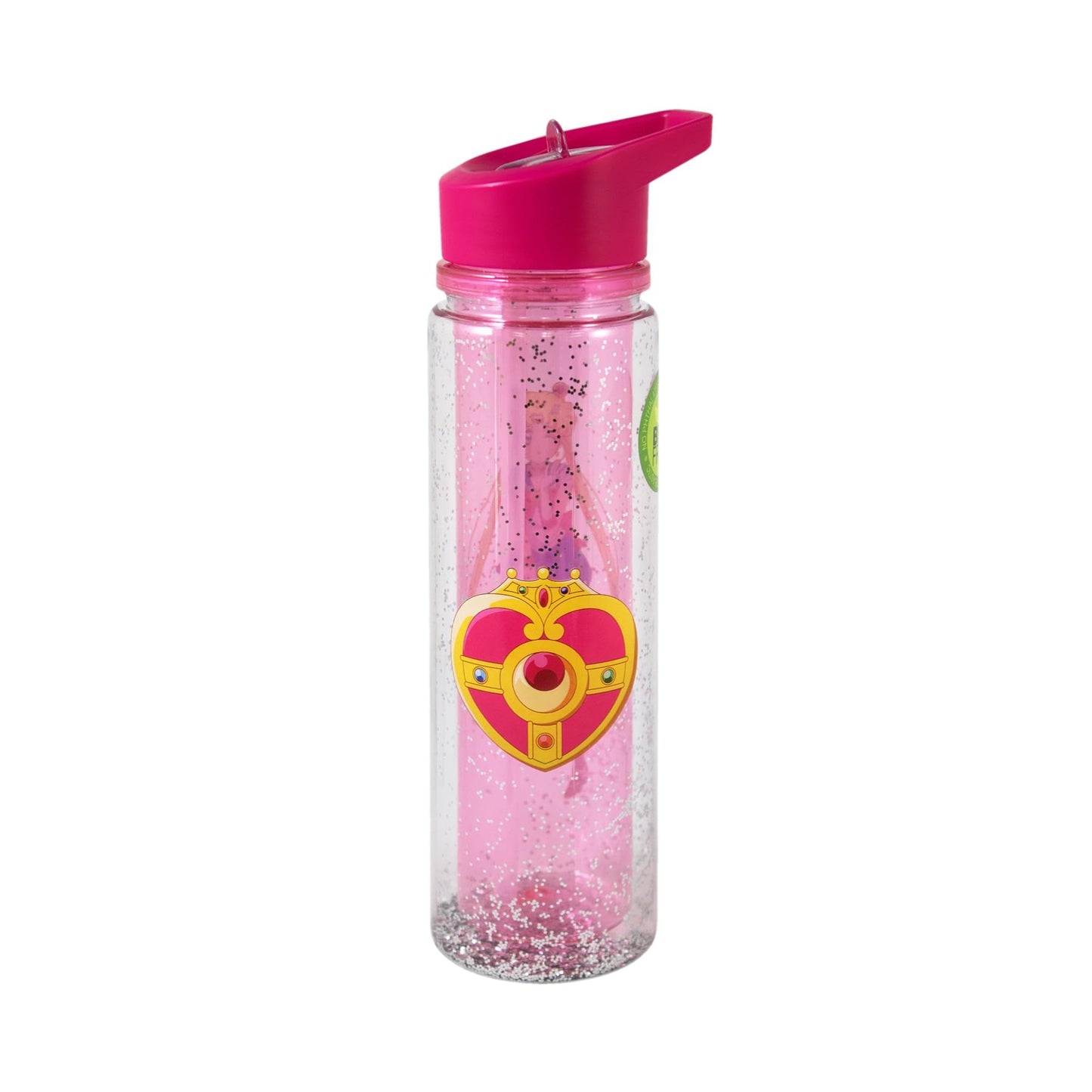 JUST FUNKY Sailor Moon Crystal Double-Walled Water Bottle | 18 oz Plastic Travel Beverage Container | Includes Glitter Wall | Home Deco | Anime Water
