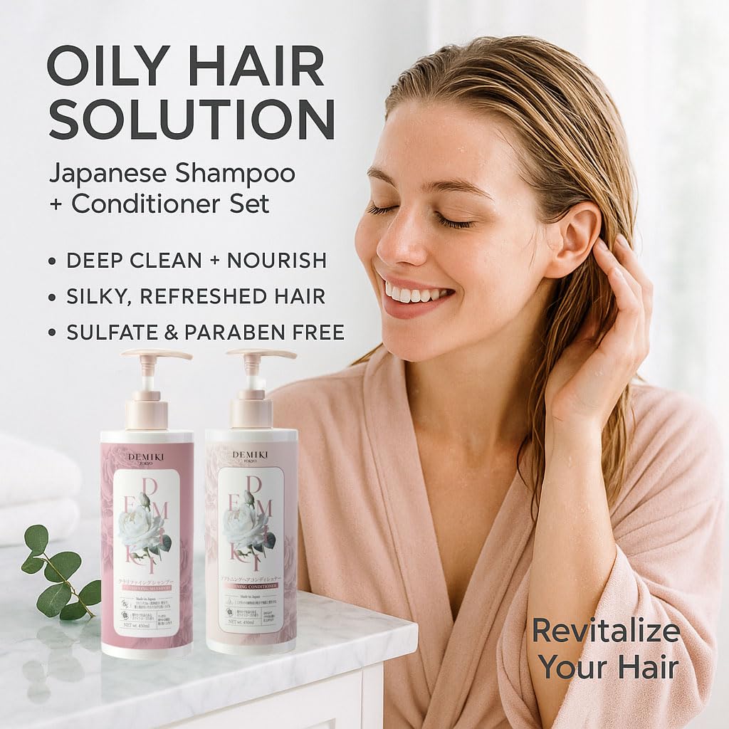 DEMIKI Japanese Shampoo and Conditioner Set for Women,Sulfate Free Shampoo for Oily Hair,Paraben Free, Sulfate Free, Rose Scent,Clarifying Shampoo