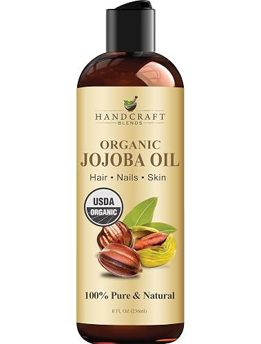 Handcraft Blends USDA Organic Jojoba Oil | Cold-Pressed | 8 Fl Oz | 100% Pure & Natural | for Hair, Skin & Face | Premium Grade Carrier Oil |
