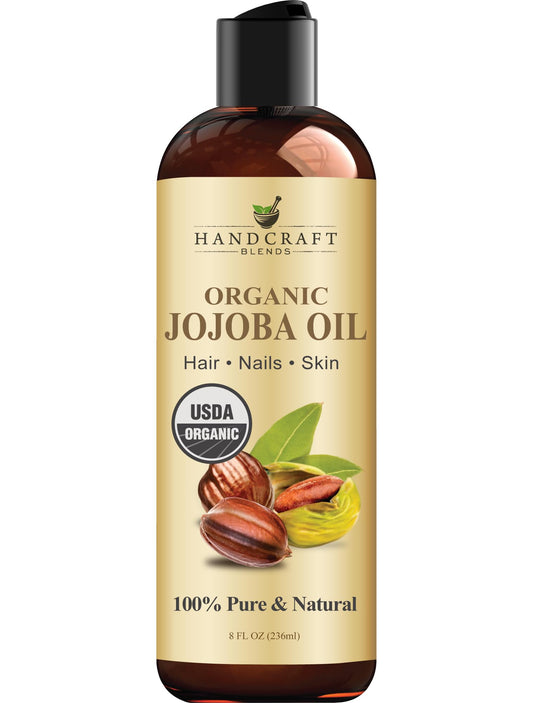 Handcraft Blends USDA Organic Jojoba Oil | Cold-Pressed | 8 Fl Oz | 100% Pure & Natural | for Hair, Skin & Face | Premium Grade Carrier Oil | Beauty & Personal Care Handcraft Blends