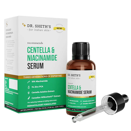 Dr. Sheth's Centella & Niacinamide Face Serum | Helps Reduces Acne & Scars | Controls Sebum & Soothes Redness | Unisex Formula for All Skin Types