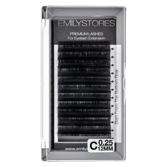 EMILYSTORES Eyelash Extensions 0.25mm Thickness C Curl 12mm Length For Lash Extensions Volume Individual Semi-Dull Black Eyelashes(0.25,C,12mm)