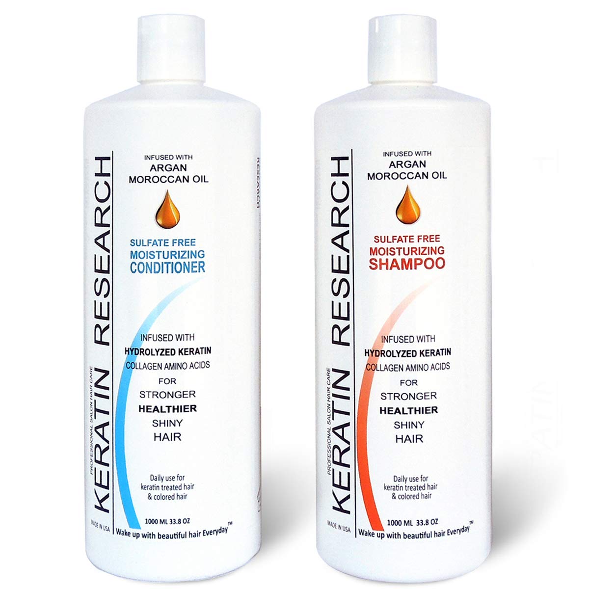 Sulfate Free Shampoo & Conditioner 2x 1000ml Bottles Value Set infused with Moroccan Argan Oil, By Keratin Research post keratin treatment shampoo