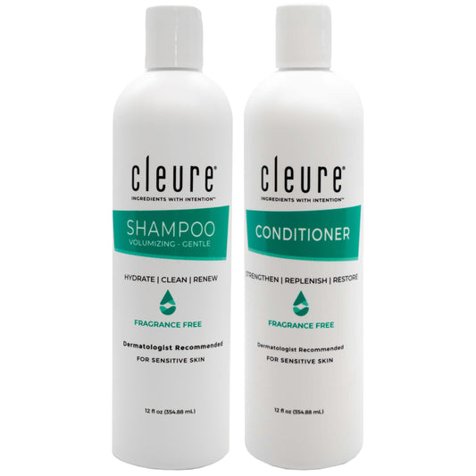 Cleure Shampoo and Conditioner Set Sulfate Free, Fragrance Free for Sensitive Skin - Volumizing Shampoo & Hydrating Conditioner (12 Oz each, Pack
