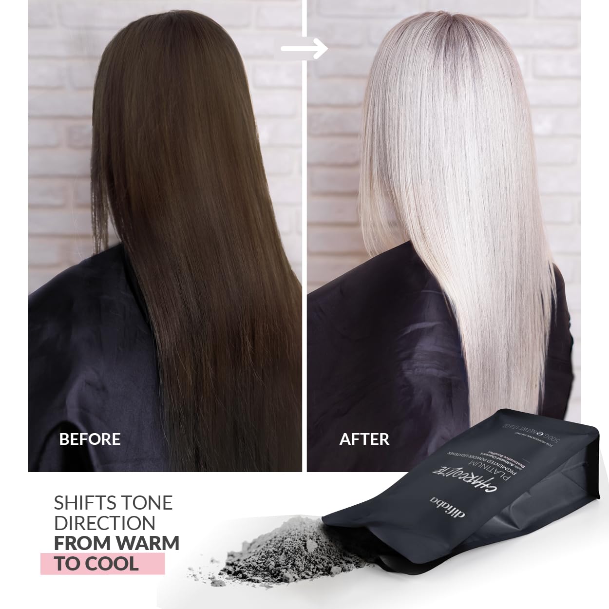 DIFIABA Charcolite Charcoal Bleach Hair Lightener Powder - Cool Toning Lightening Powder w/ Activated Charcoal & Restorative BondPlex - Lighten & Tone