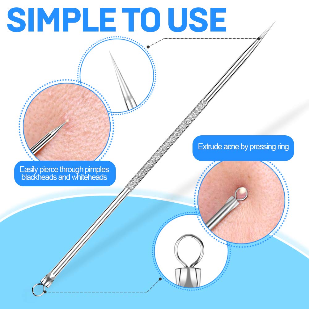 Teenitor Pimple Extractor Acne Treatment Tool Surgical Grade Blackhead Comedone Removal 2-in-1 Popper Tool for Face Nose Blackhead Extractor Tool Beauty and Personal Care Teenitor