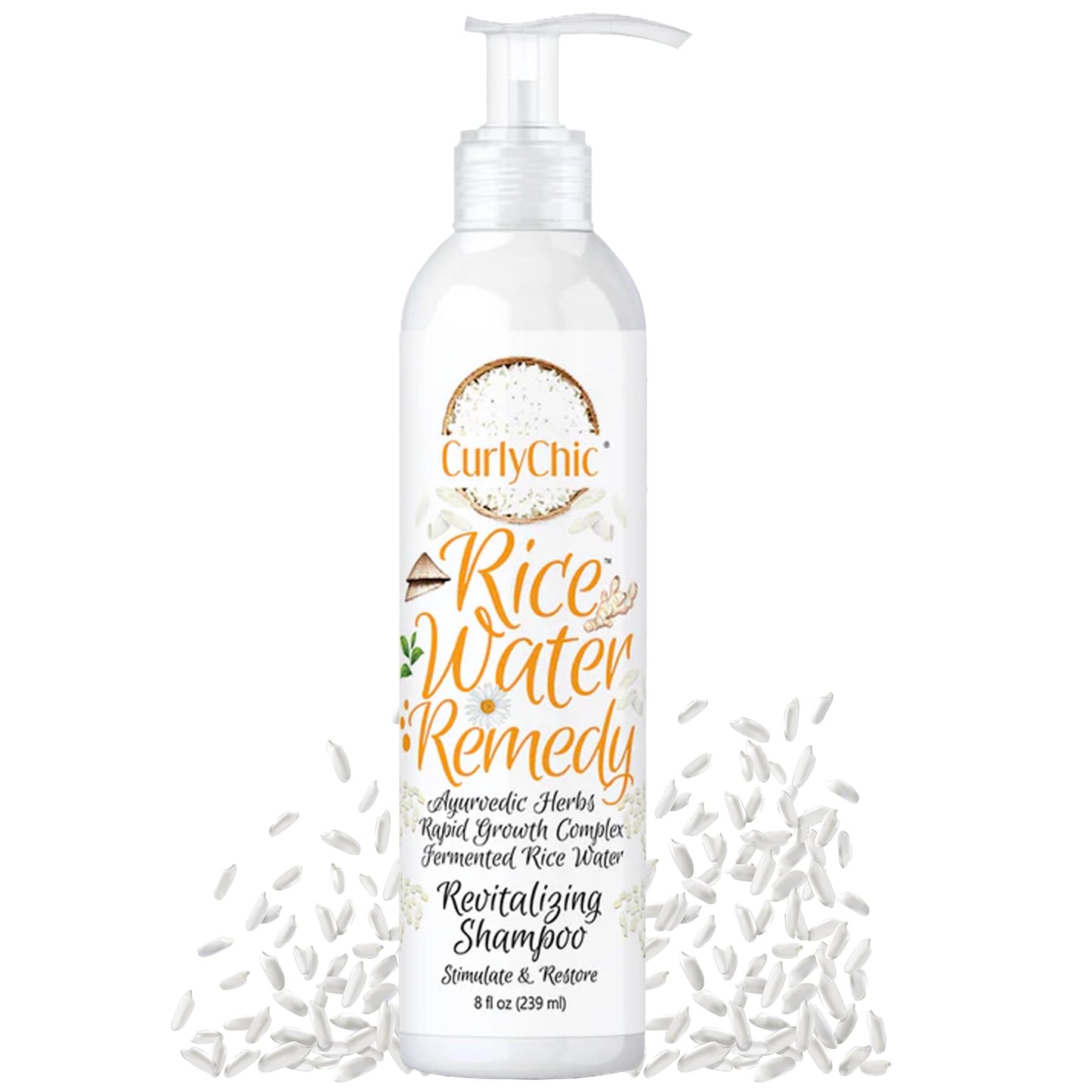 Curly Chic Rice Water Remedy Revitalizing Shampoo - Cleanse, Stimulate & Restore Curls - Nutrient-Rich Ayurvedic Herbs, Fermented Rice Water