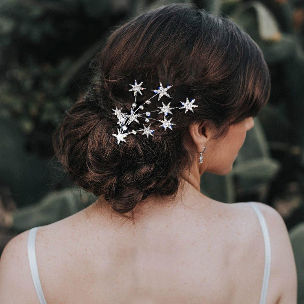 BARTOSI Star Hair Clips Gold Rhinestone Hair Barrettes Bride Wedding Hair Pieces Celestial Hair Accessories for Women and Girls (Pack of 2)
