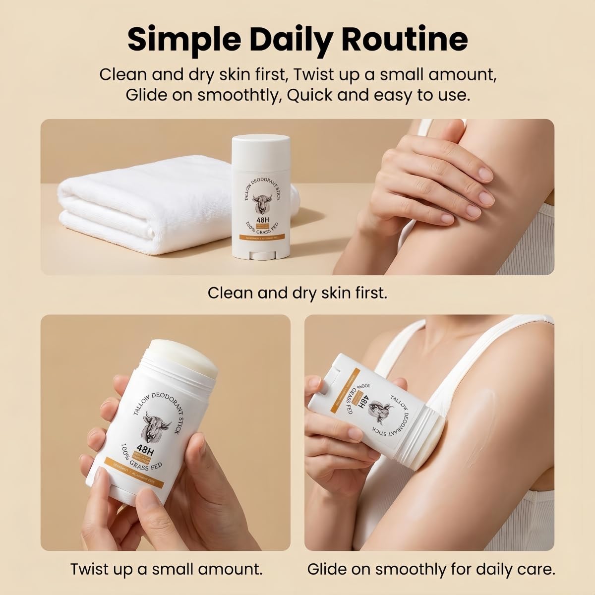 Tallow Deodorant Stick, Aluminum Free Body Deodorant for Women and Men, Smooth Glide Stick for Underarms and Feet (SANDALWOOD) Beauty and Personal Care feeling group