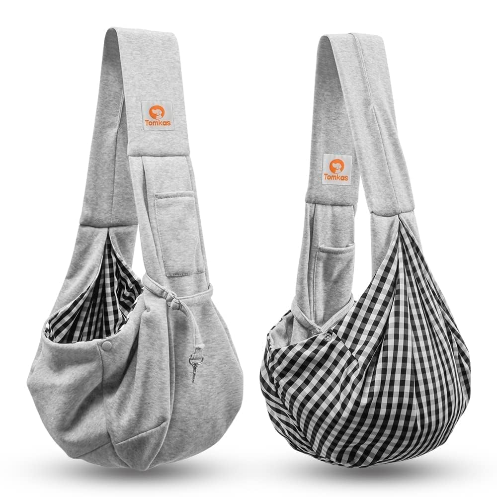Tomkas Small Dog Sling Carrier - Classic Pocket & Classic Strap - for 3-10 lbs Pets(Grey)