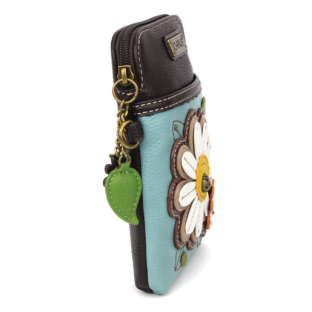 CHALA Plant Life Collection Cell Phone Crossbody Purse-Women PU Leather/Canvas Multicolor Handbag with Adjustable Strap - Daisy - blue