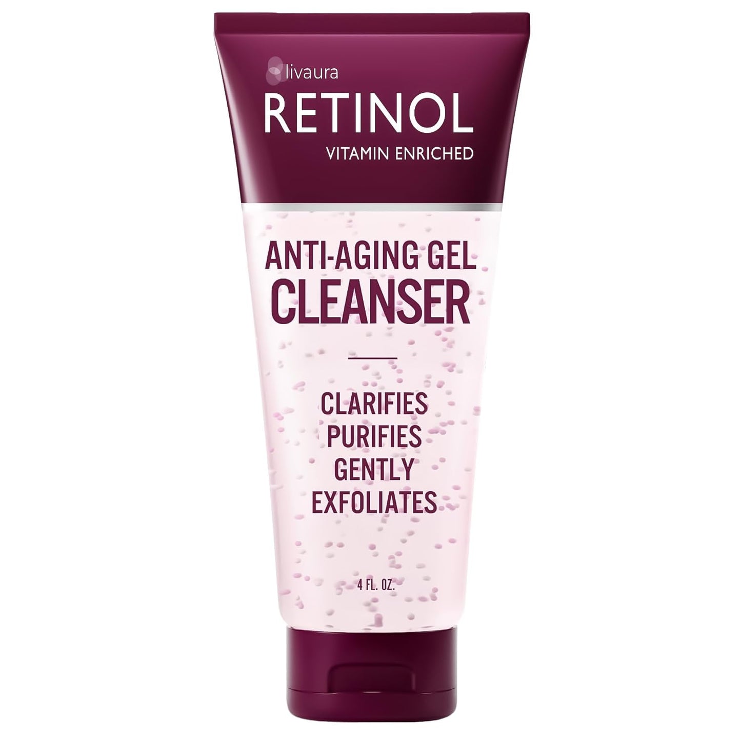 LIVAURA Retinol Anti-Aging Gel Cleanser - Gently Cleans Impurities From Pores & Exfoliates for Soft, Smooth Skin - Antioxidant-Rich Micro-Beads w