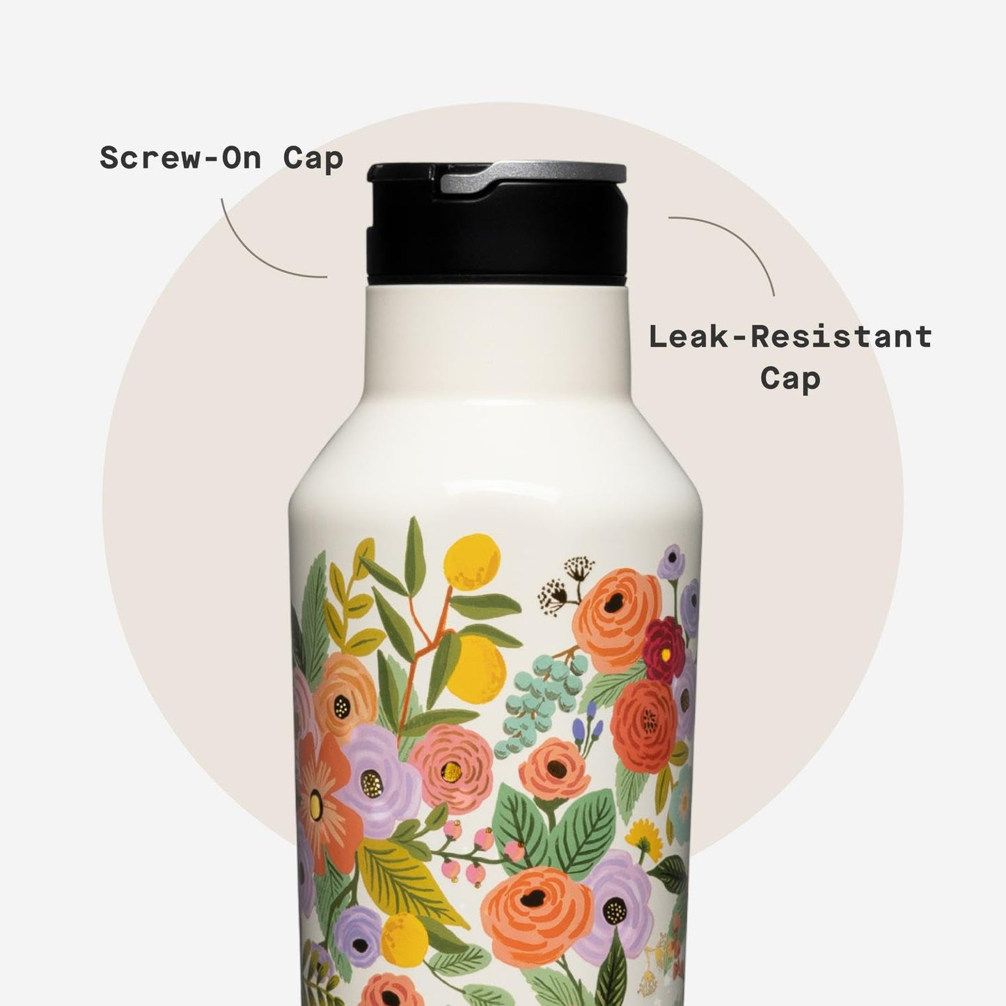 Corkcicle x Rifle Paper Sport Canteen - Keeps Drinks Cold 25 Hours - Stainless Steel - Triple-Insulated - Spill-Proof - Gift for Mom - Great…