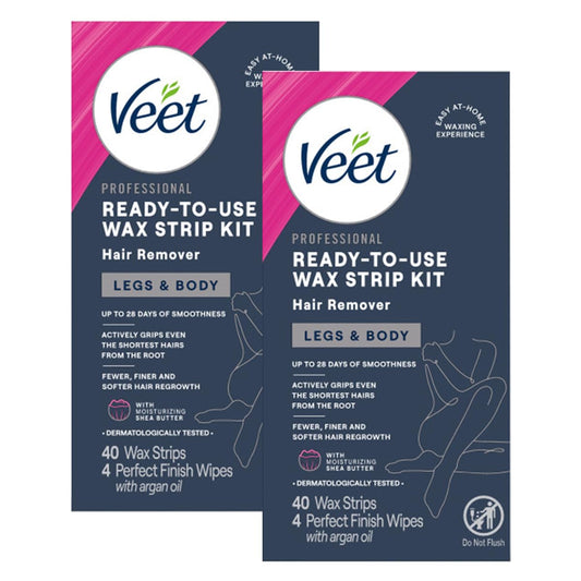 Veet Ready-to-Use Dermatologically Tested 40 Count Hair Remover Wax Strip Kit for Legs & Body (2 Pack) Beauty and Personal Care Veet