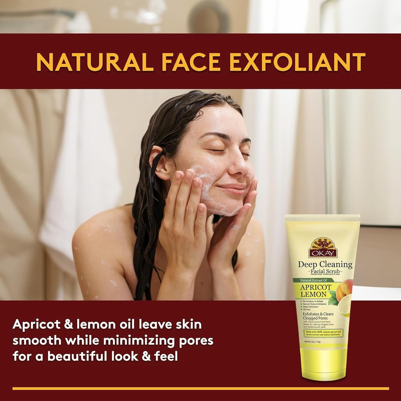OKAY Oil Control Facial Scrub Exfoliator - Exfoliating Face Wash, Face Scrub for Women and Men, Moisturizing and Brightening, Leaves Skin Smooth