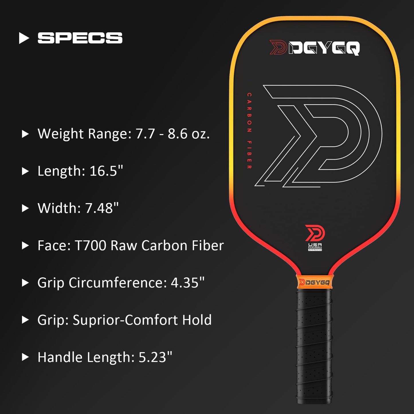 DGYGQ Pickleball Paddles - Professional Carbon Fiber Paddle with Honeycomb Core Pickleball Rackets - Lightweight Precision & Enhanced Shock…