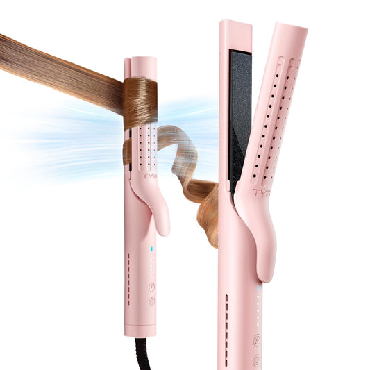 TYMO Airflow Curling Iron for Lasting Curls - Flat Iron Hair Straightener and Curler 2 in 1, Anti-Scald Ionic Curling Wand 1.25 Inch, 360° Cool Air, 5