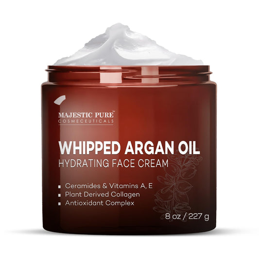 Majestic Pure Whipped Argan Oil Moisturizer Face Cream for Women & Men - With Vitamin E A, Collagen & Ceramides - Hydrates Dry Skin, Oily Skin