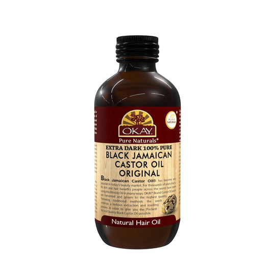 OKAY Pure Naturals Black Jamaican Castor Oil - Castor Oil for Hair Health, Moisture for Skin, Body, Scalp, Eyelashes, Eyebrows, for Men & Women - 4 oz