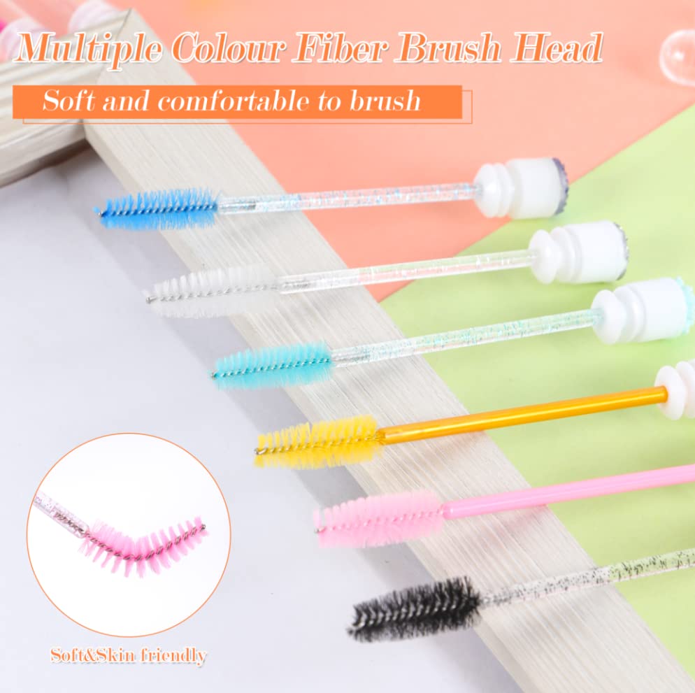 60 Pcs Colorful Lash Disposable Mascara Brushes Diamond Eyelash Spoolies Makeup Brush Mascara Wand in Sanitary Tube Lash Supplies